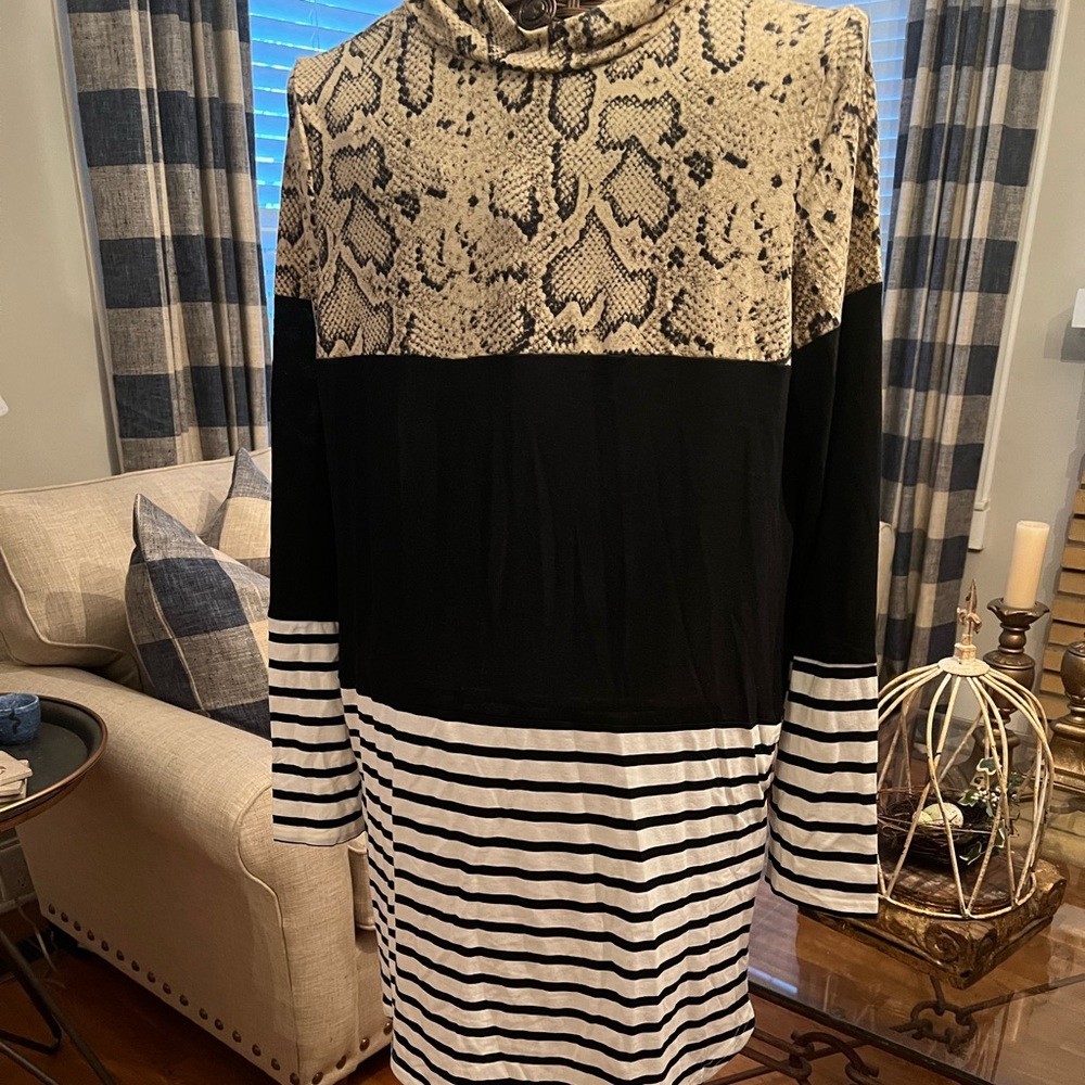 NWT Striped and Leopard Knee Length Dress